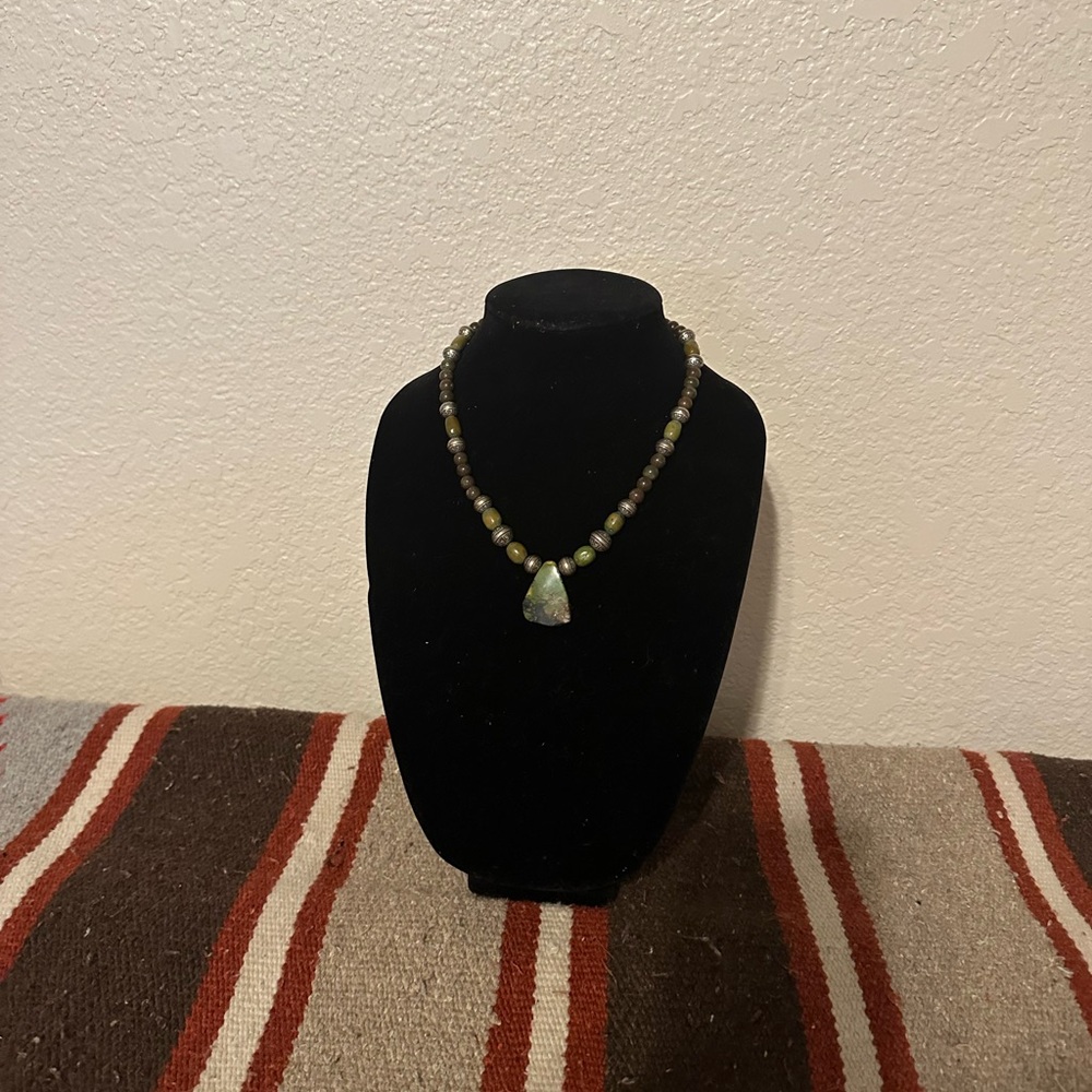 Hand Crafted Green Turquoise & Sterling Silver Beaded Necklace by Unique Earth